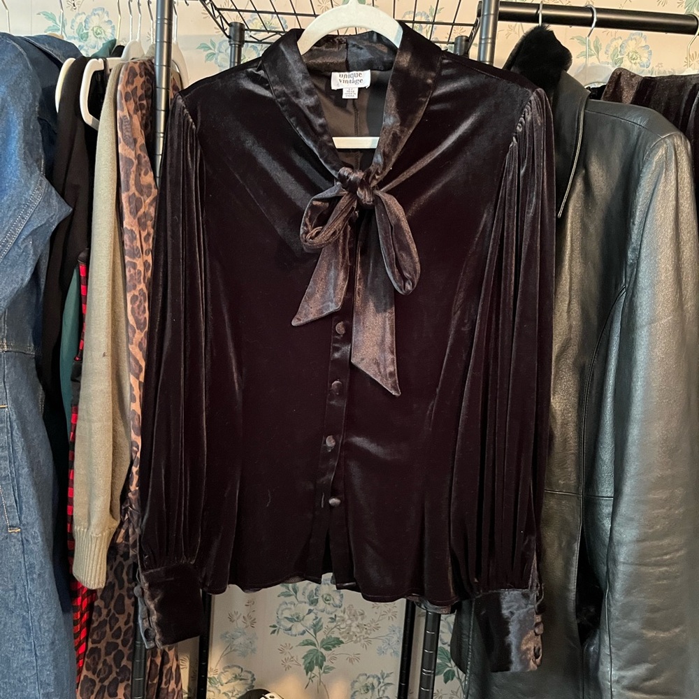 Unique Vintage Black Velvet Blouse